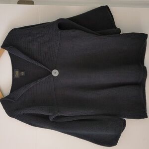 Pure Handknit Cotton Boho Minimalist Lagenlook Black Pullover Sz L Modest